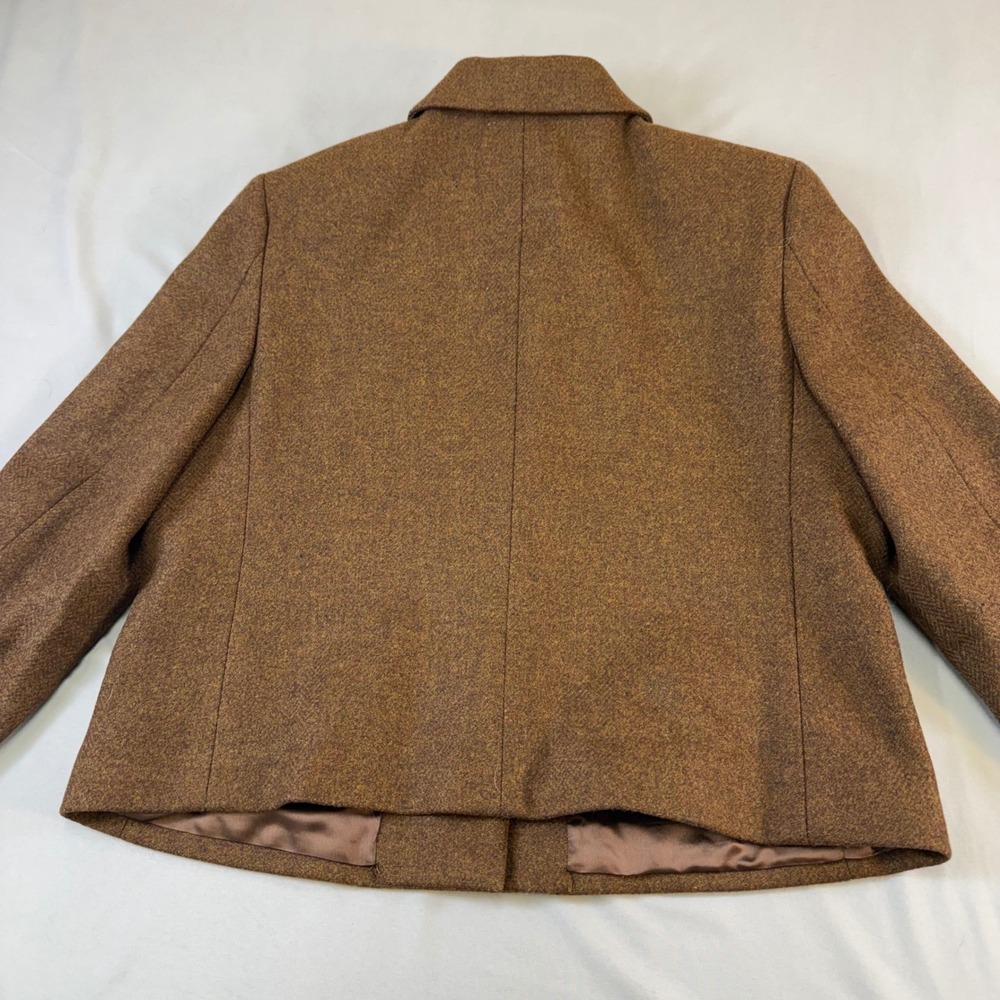 Lands End Women Petite Blazer Jacket Brown Tweed Wool Blend Button Front Size 14 - Picture 4 of 16